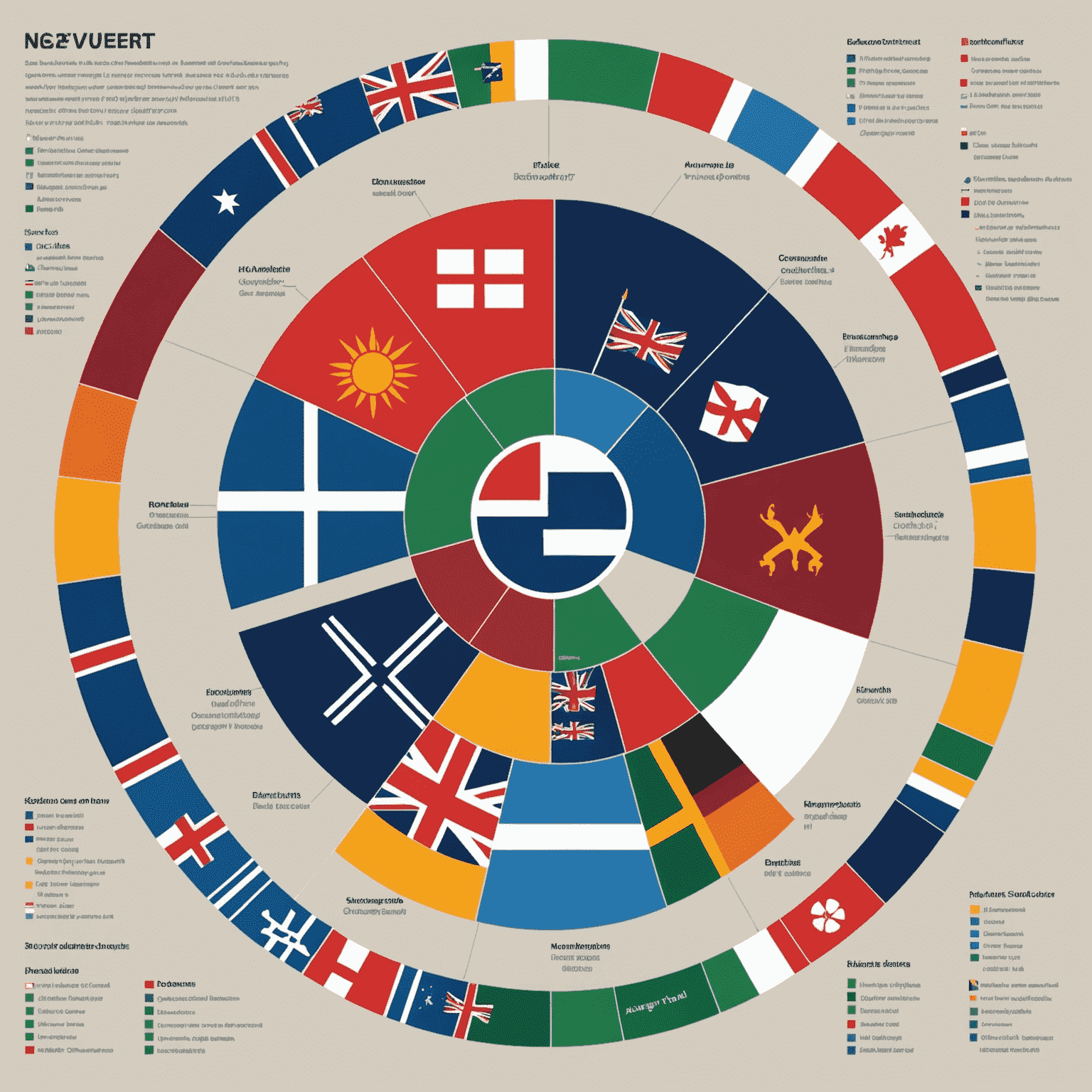 A diverse portfolio visualization showing various asset classes and sectors represented in a pie chart, with Nordic flags overlaid to emphasize regional focus